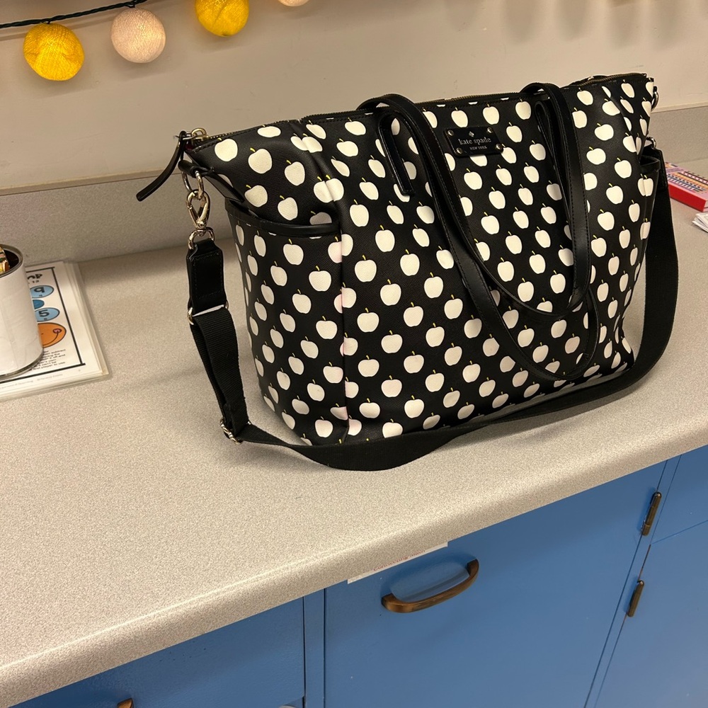 Kate Spade Black and White Polka Dot APPLE Tote and/or Diaper Bag - Picture 6 of 13